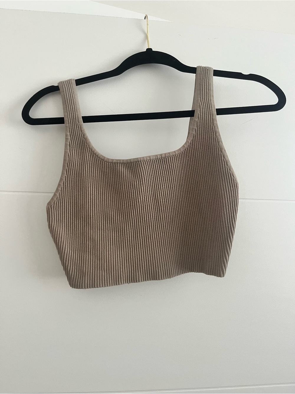 Aritzia Ribbed Square-Neck Crop Tank - Taupe